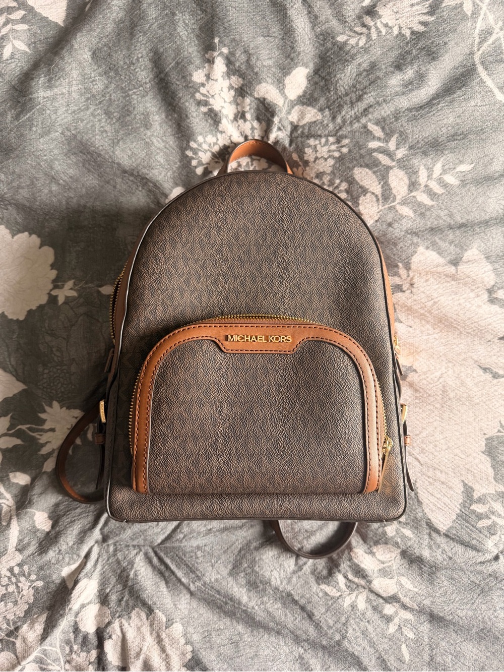 Michael Kors Brown Logo Backpack with Tan Trim